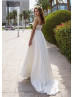 Beaded Spaghetti Straps Ivory Lace Chiffon Wedding Dress